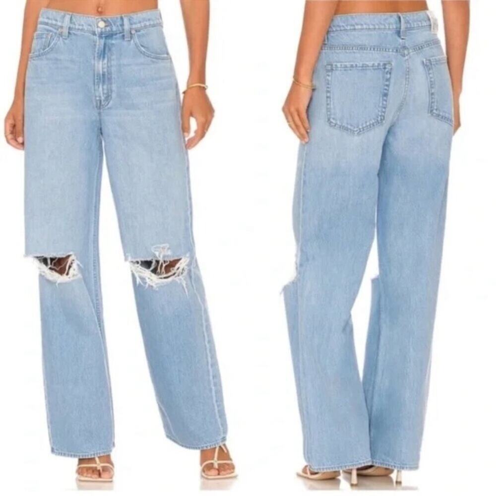 Snacks by MOTHER light wash Lost Of Nibbles Fun Dip Puddle wide leg jeans